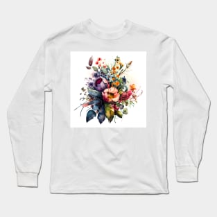 Romantic Flowers Bouquet Watercolour Art Long Sleeve T-Shirt